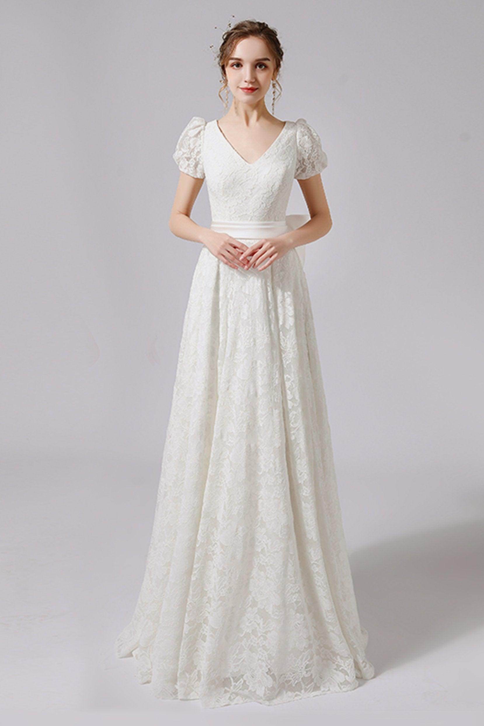 A-Line Floor Length Lace Tulle Wedding Dress CW2713 - COCOMELODY
